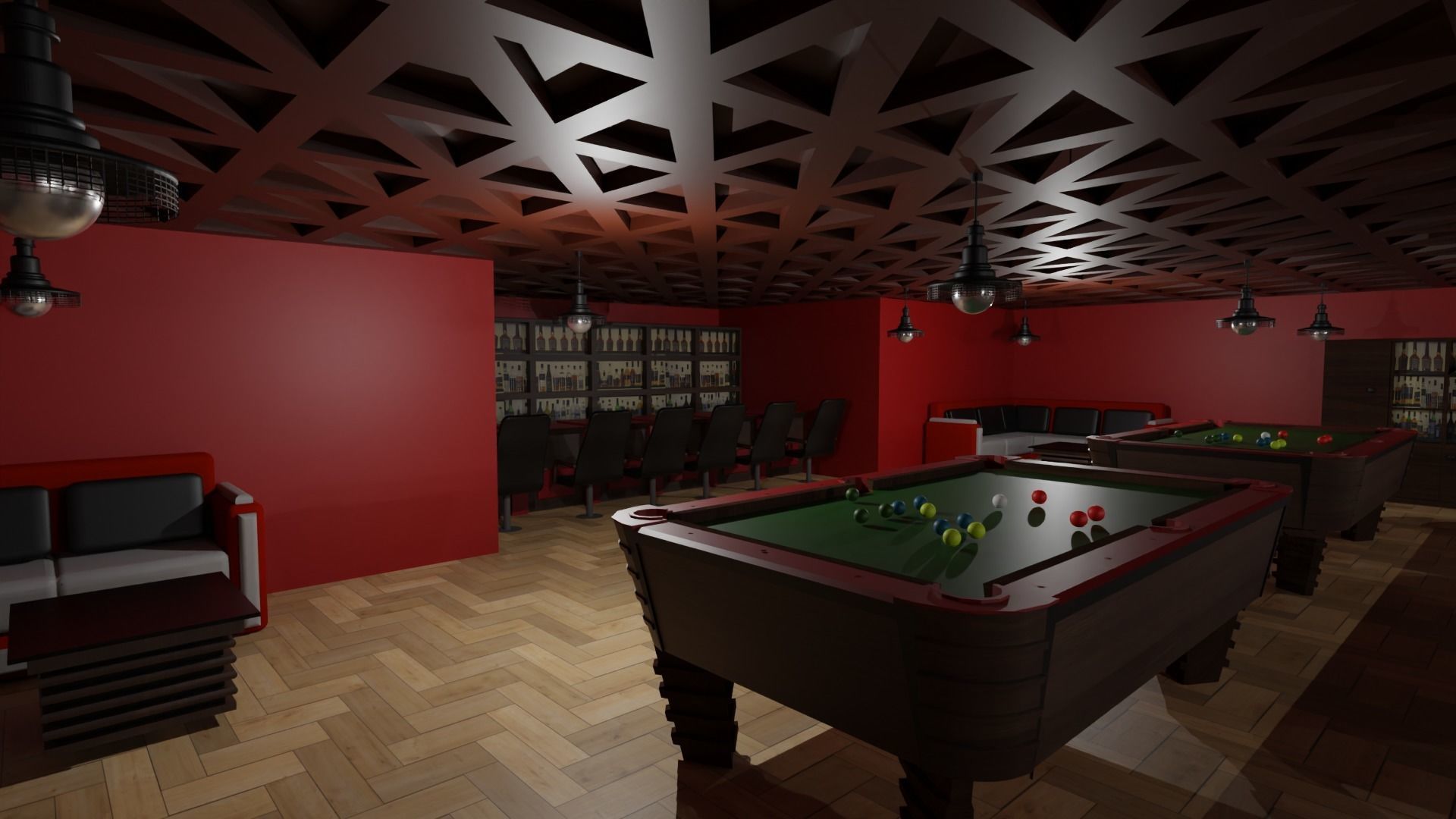 Billiard Room Low-poly 3D model_2