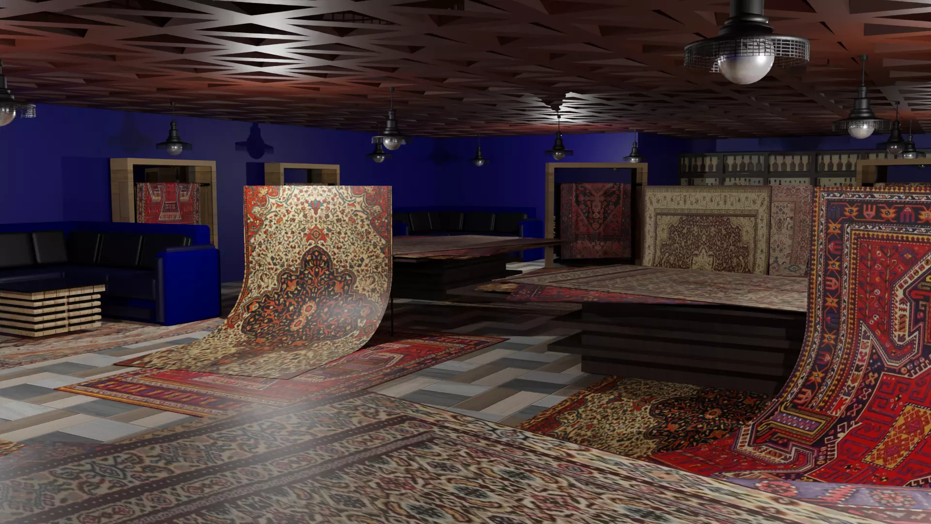 Carpet Rug Store Low-poly 3D model_0