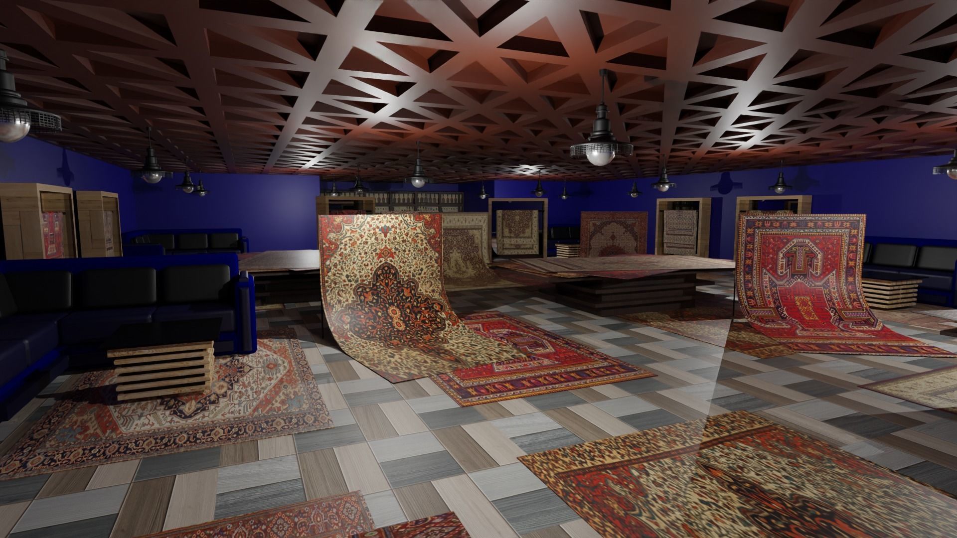 Carpet Rug Store Low-poly 3D model_1