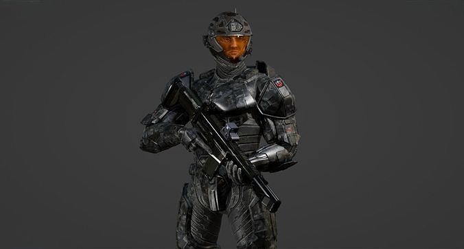 Super Soldier - UE4 Skeleton and Custom Rig Low-poly 3D model