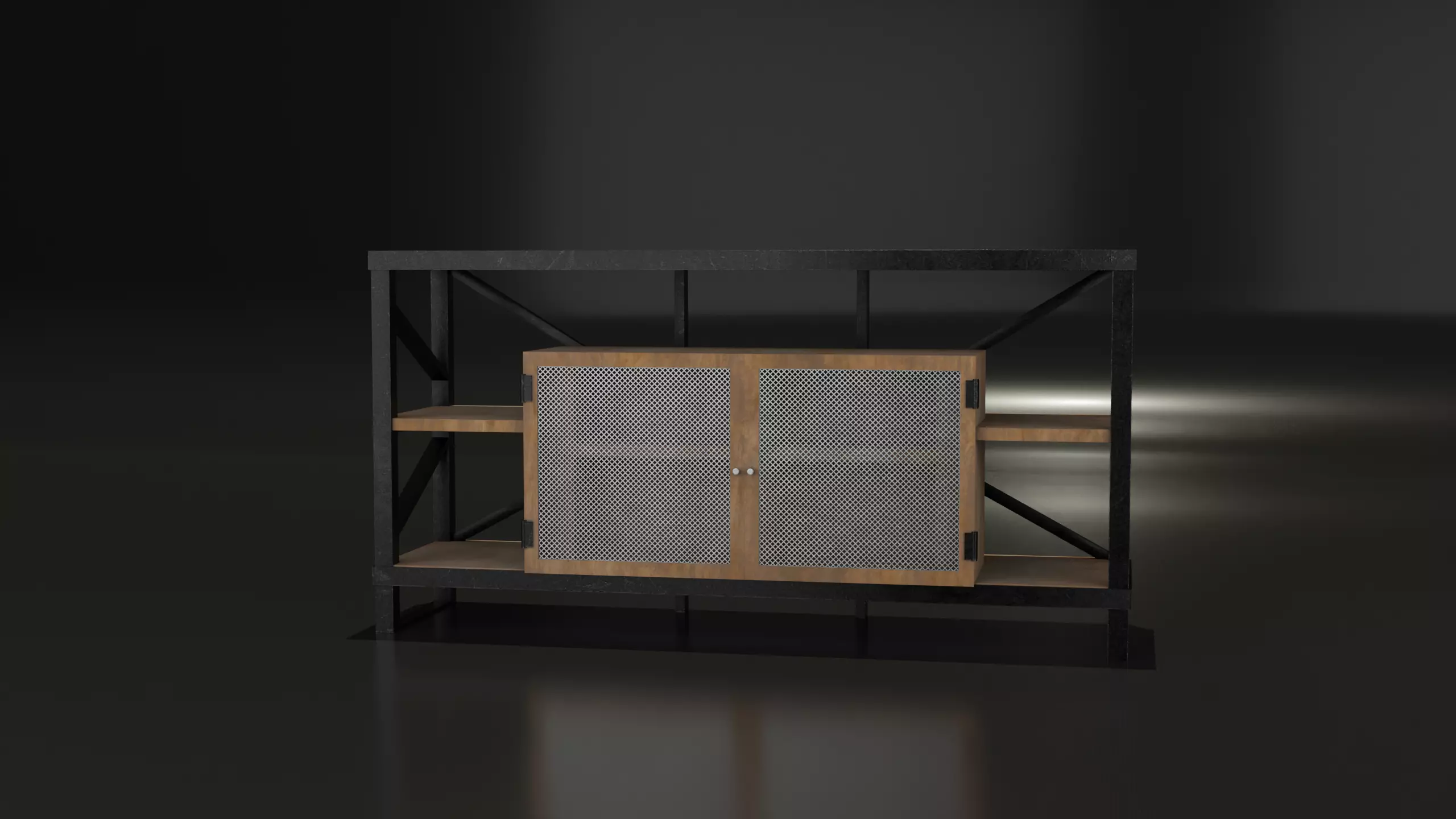 Industrial rustic media console Low-poly 3D model_0