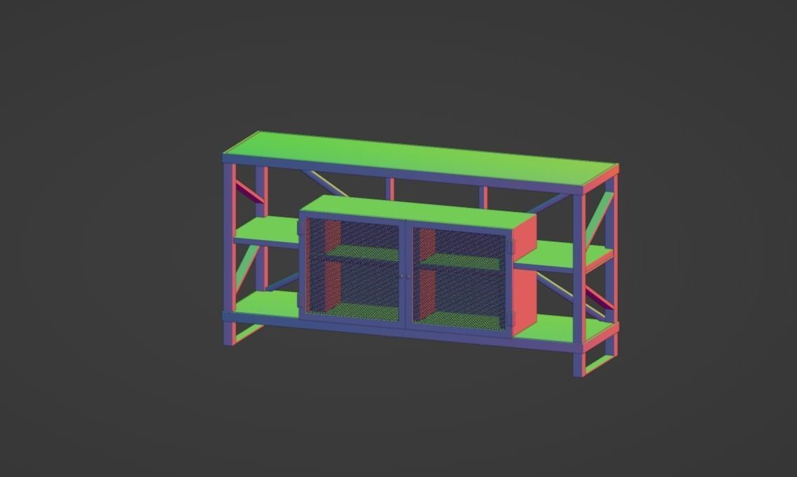 Industrial rustic media console Low-poly 3D model_3