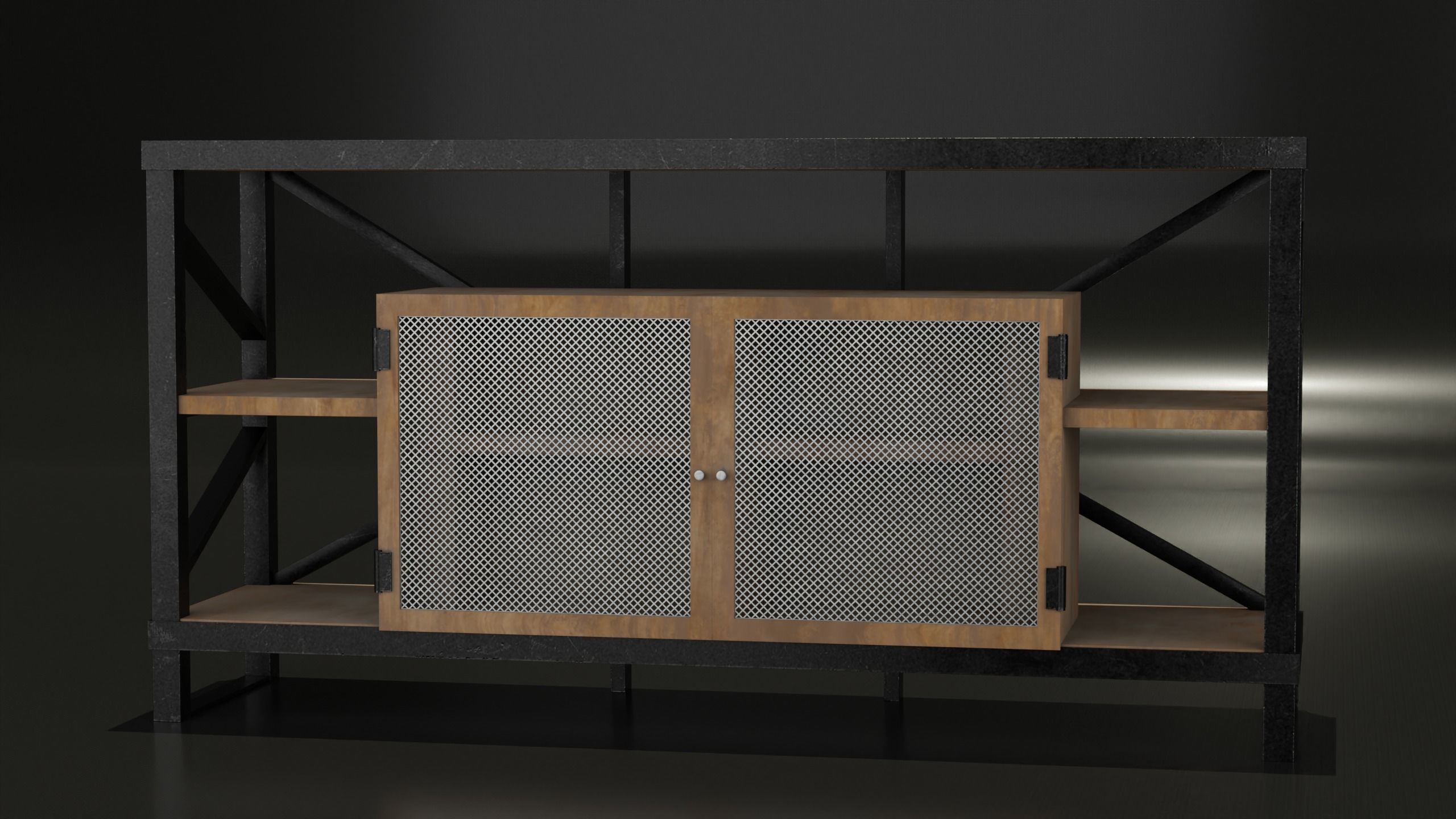 Industrial rustic media console Low-poly 3D model_1