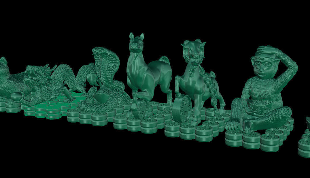 12 zodiac animals  3D print model_2