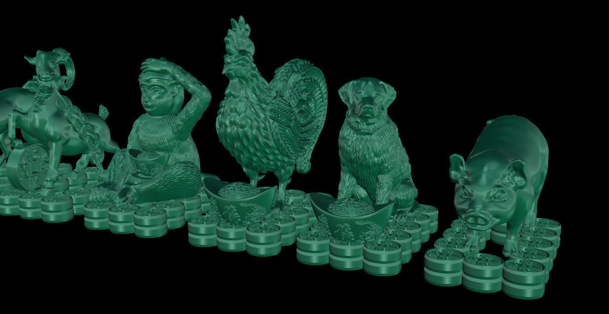 12 zodiac animals  3D print model_3