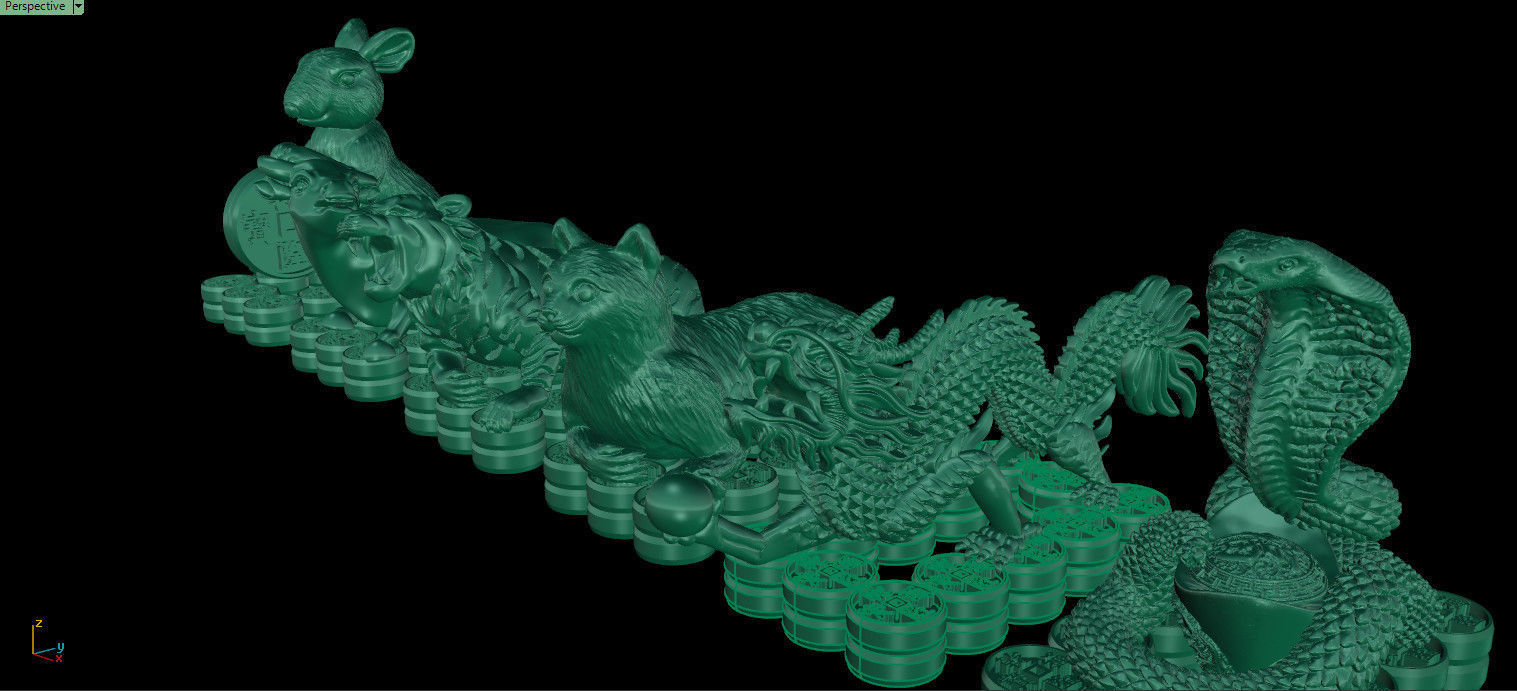 12 zodiac animals  3D print model_4