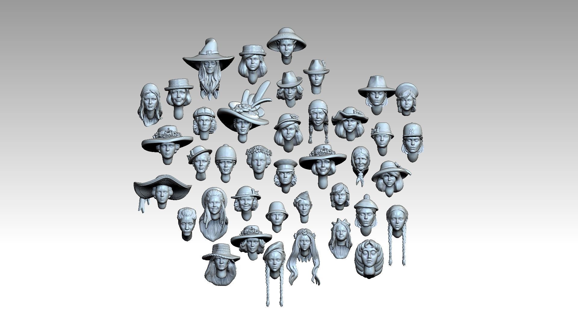 female heads 3D print model_8