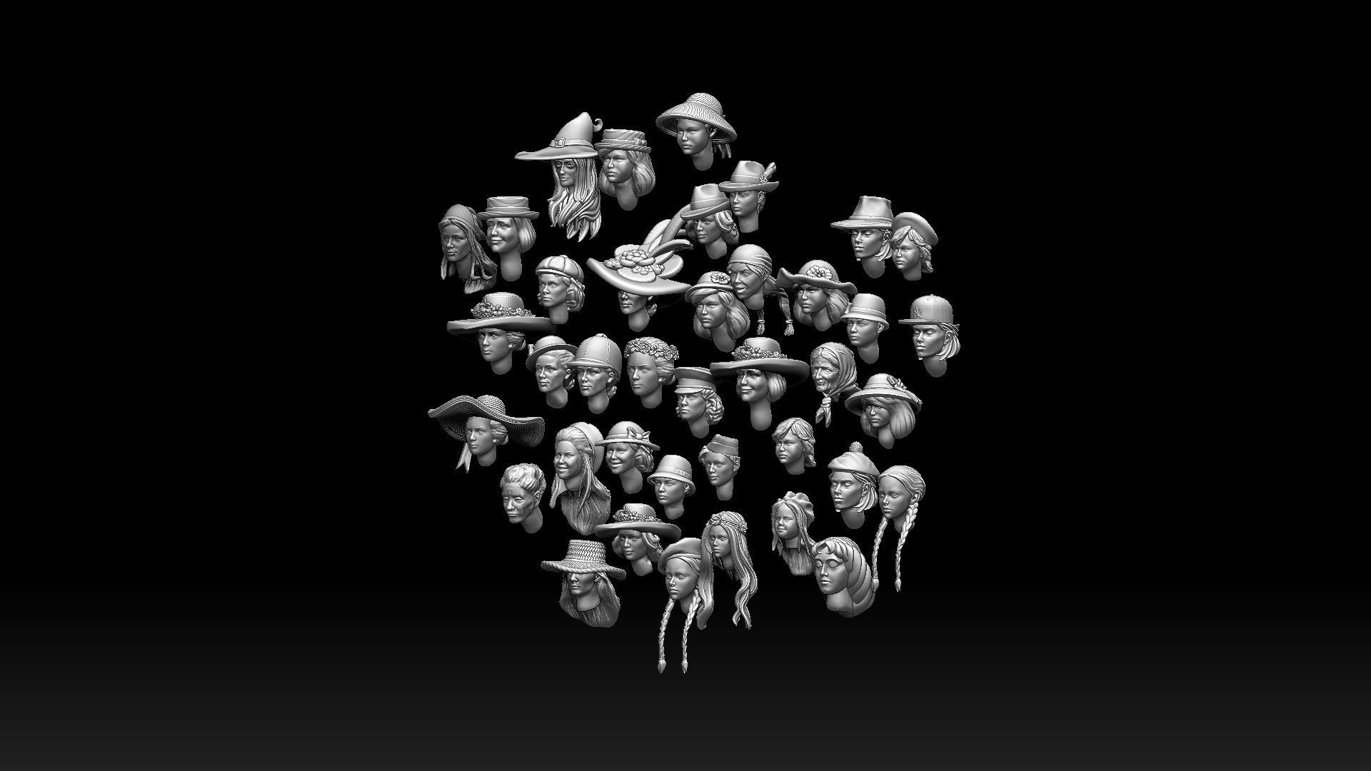 female heads 3D print model_1