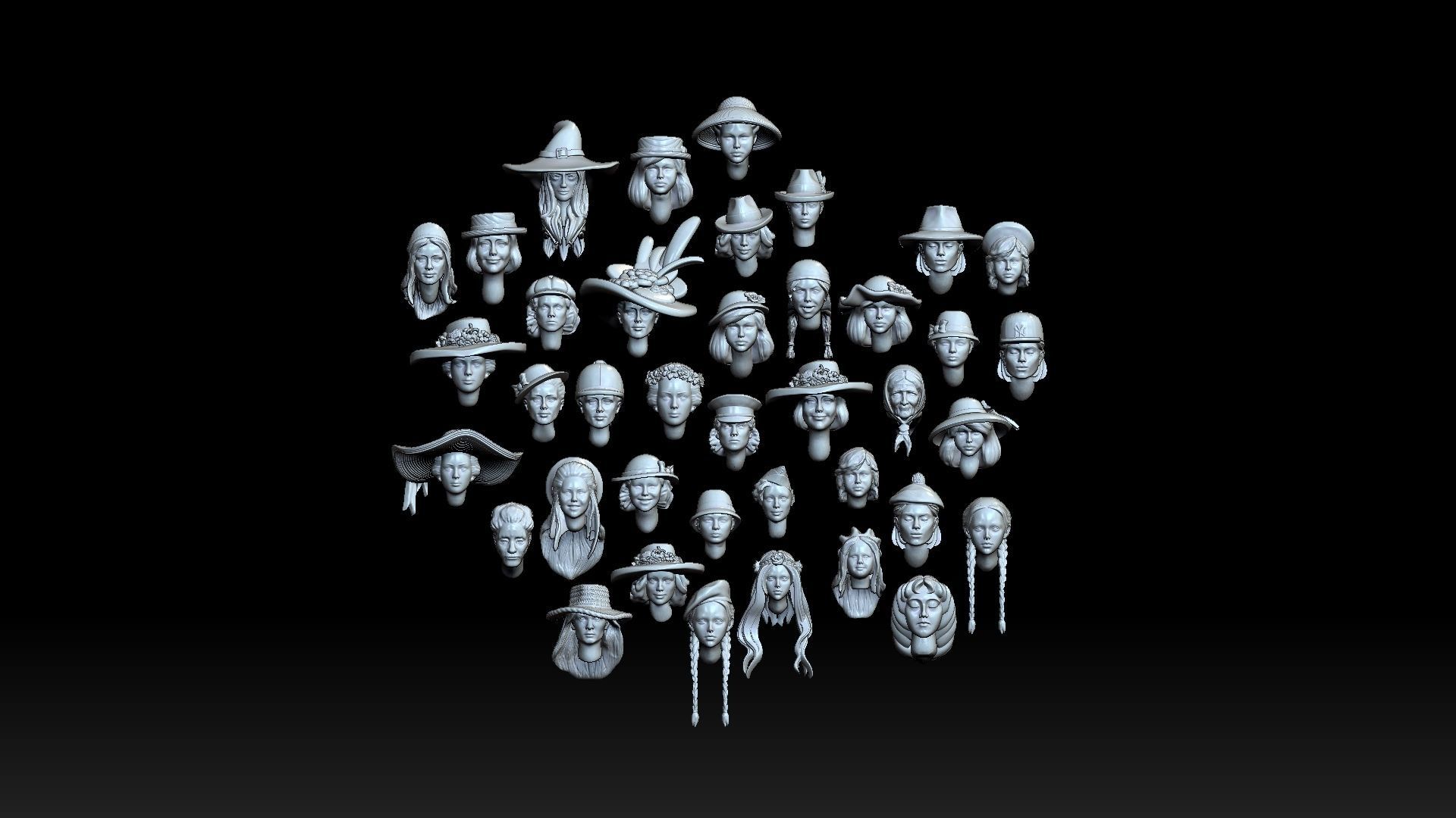 female heads 3D print model_9