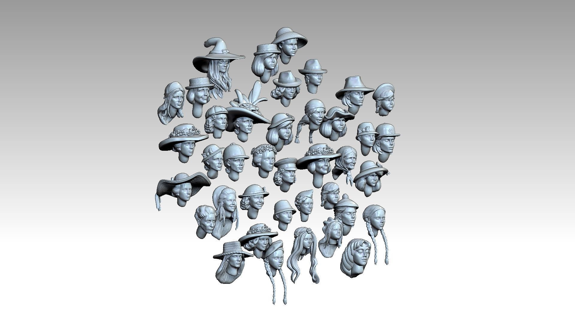 female heads 3D print model_15