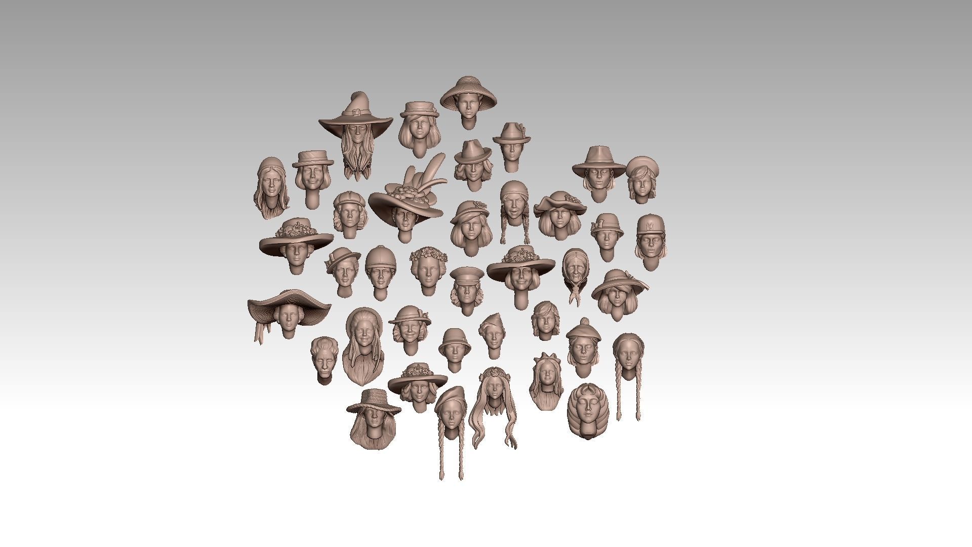 female heads 3D print model_10