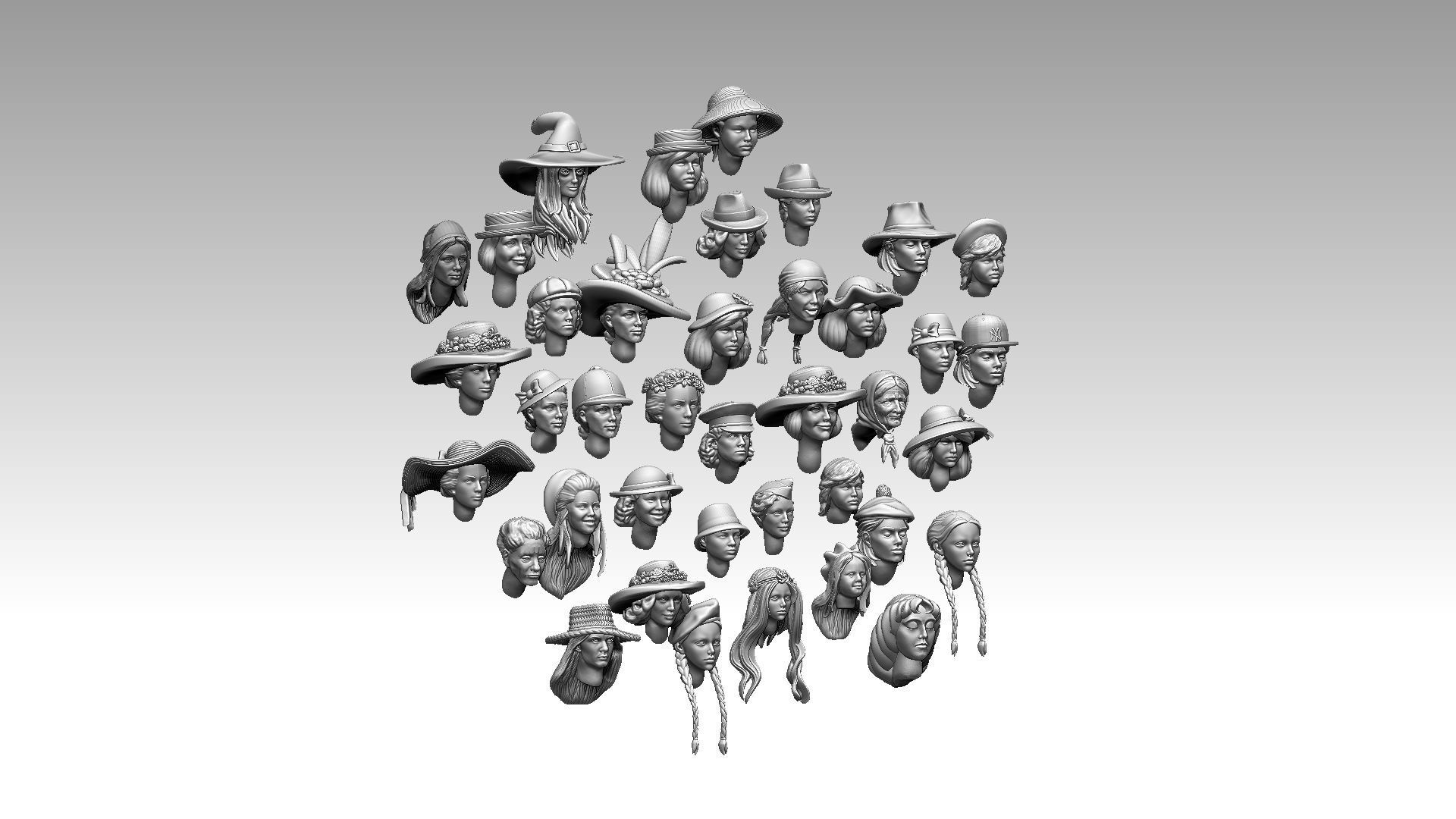female heads 3D print model_14