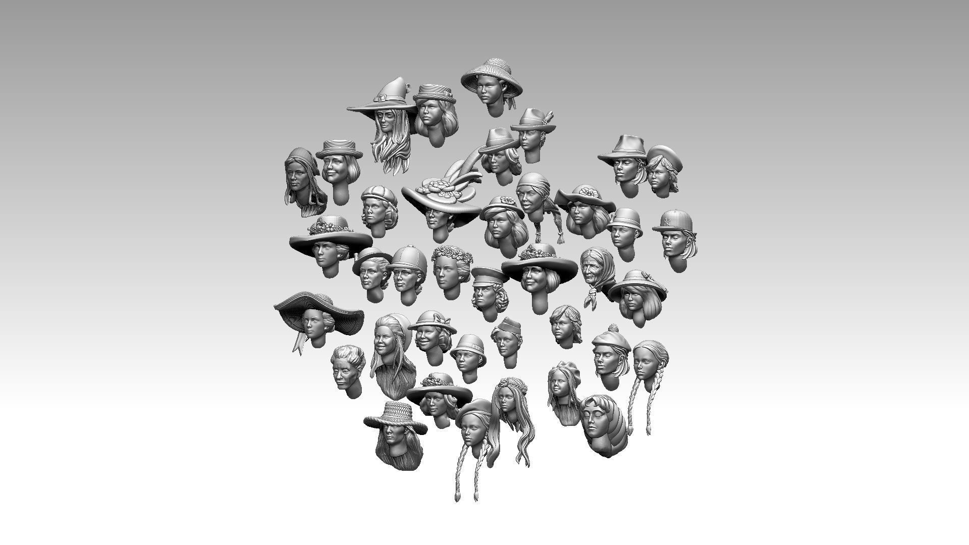 female heads 3D print model_16