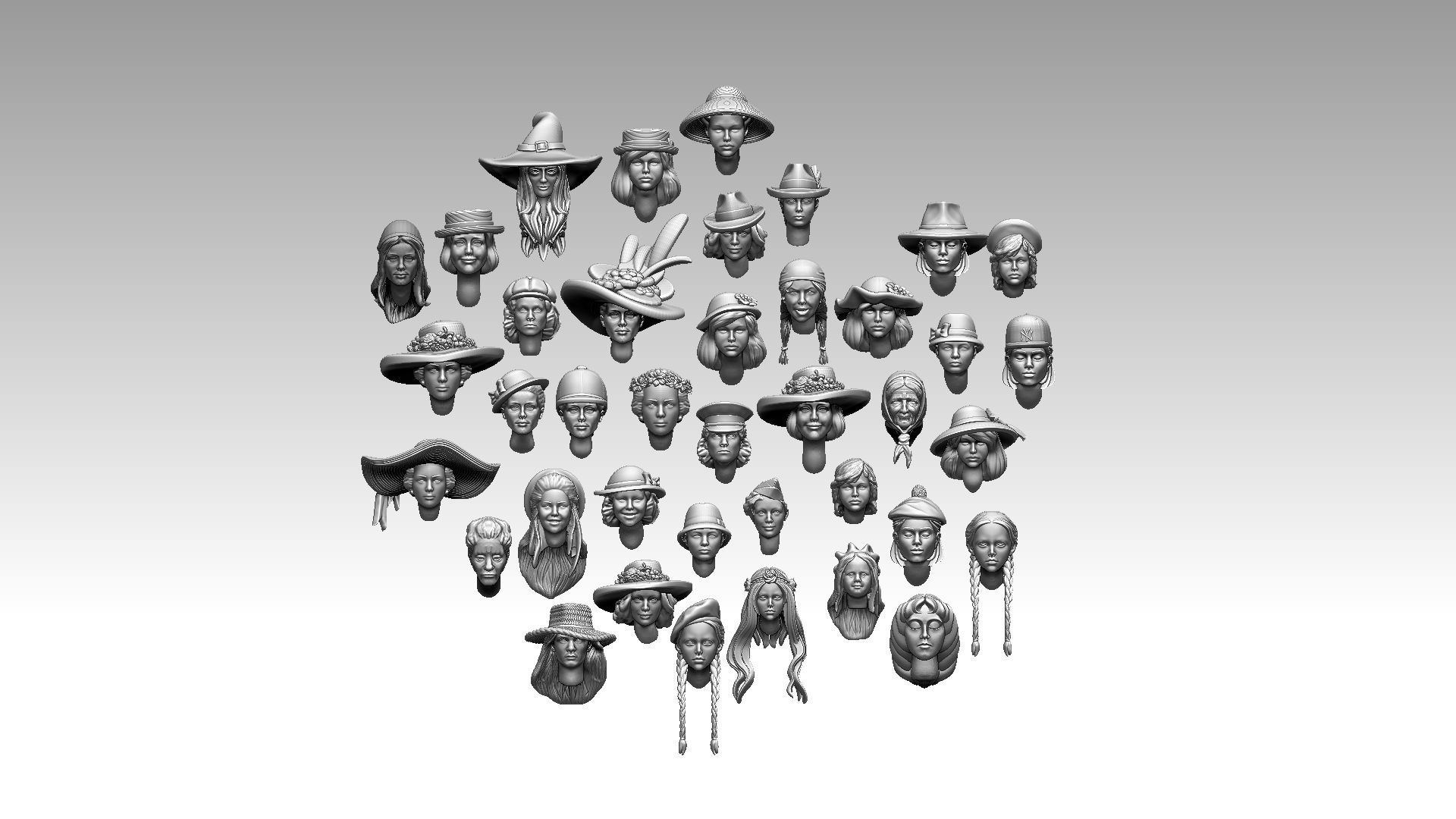 female heads 3D print model_11