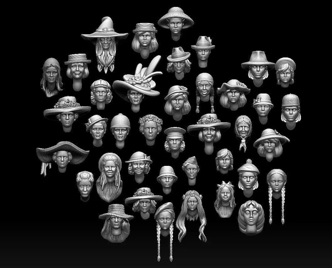 female heads 3D print model_0