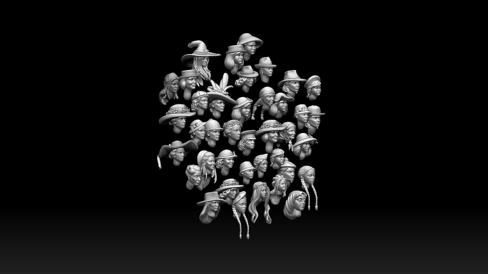 female heads 3D print model_3