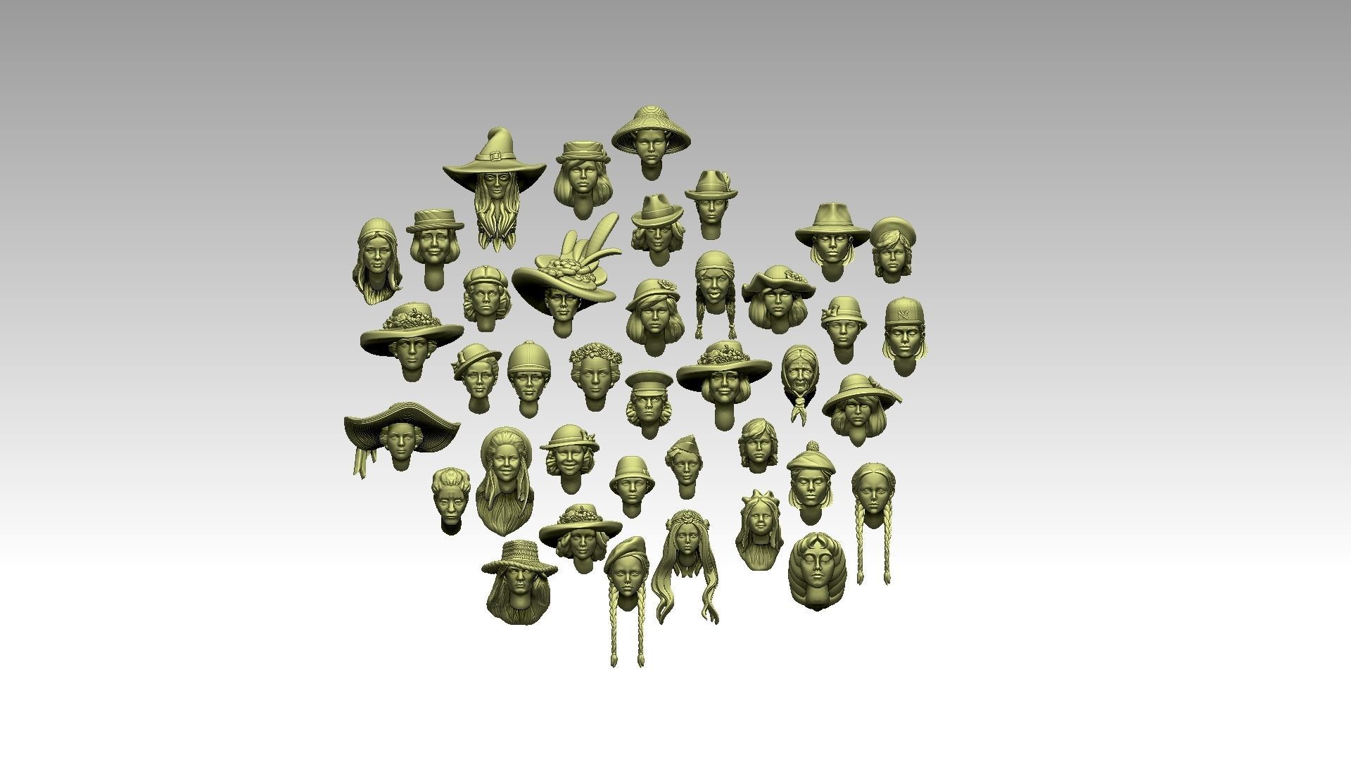 female heads 3D print model_12