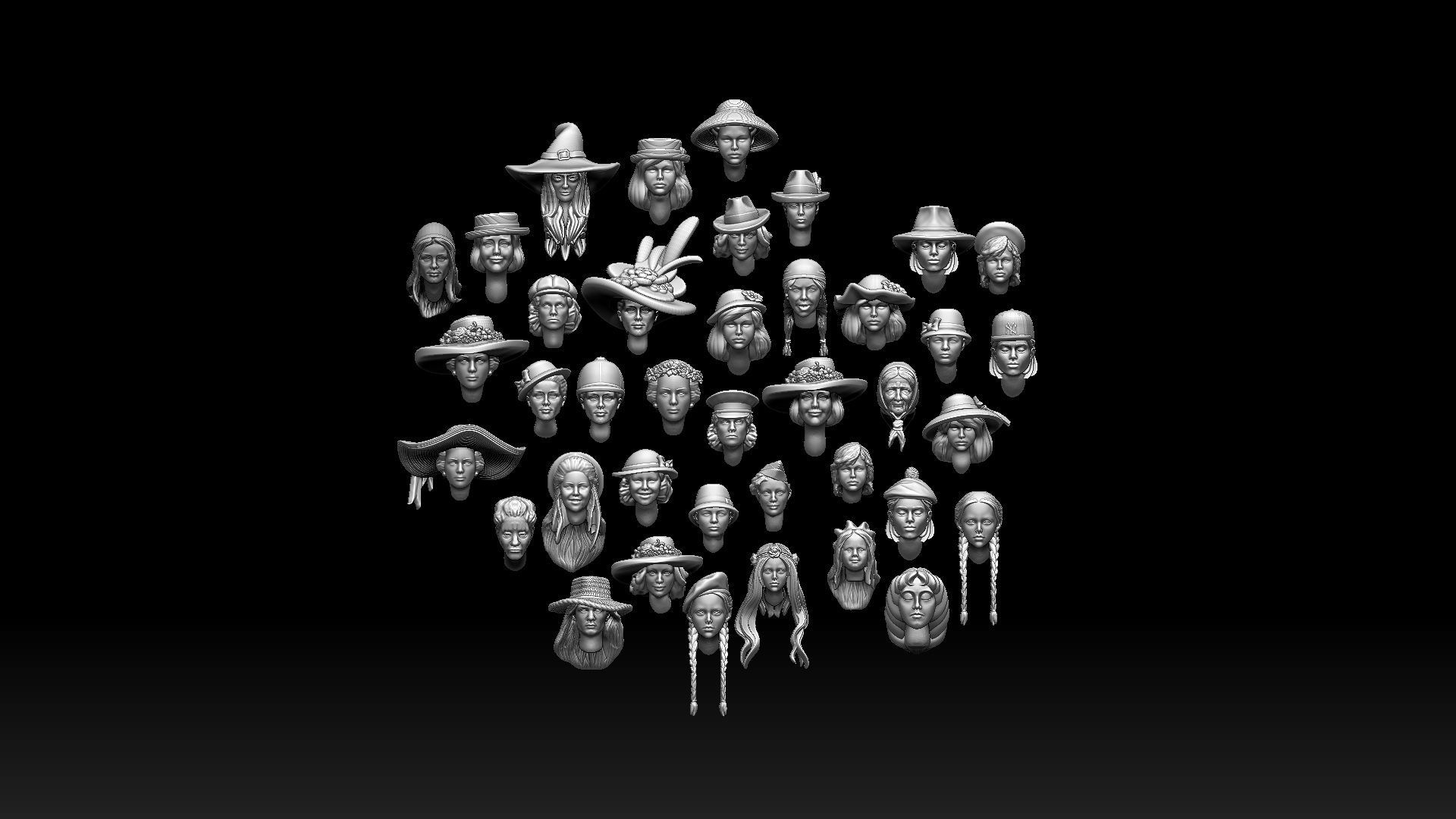 female heads 3D print model_6