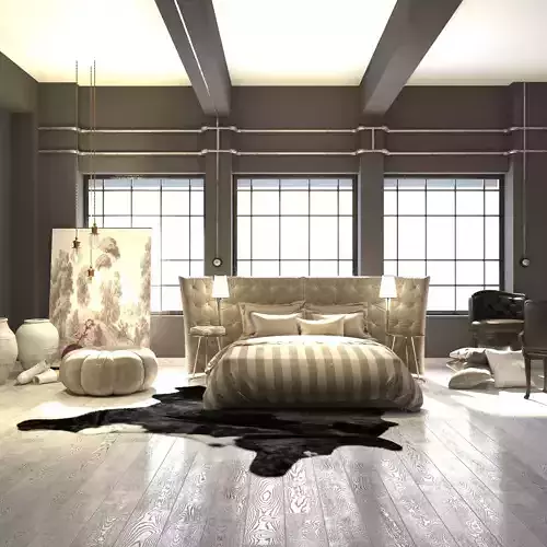 BEDROOM LOFT REAL Low-poly 3D model