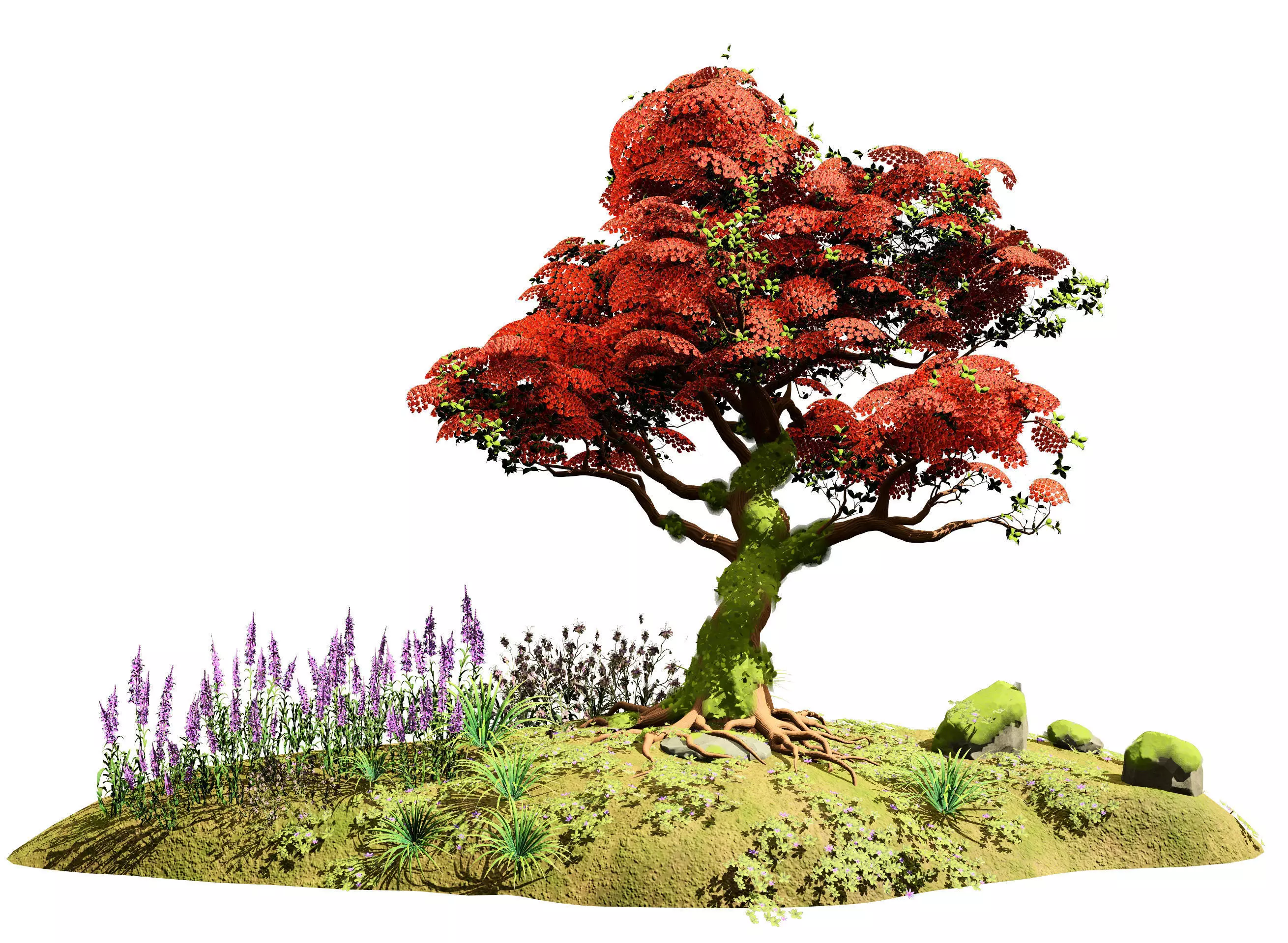 Tropical Paradise of Royal Poinciana trees 3D model_0