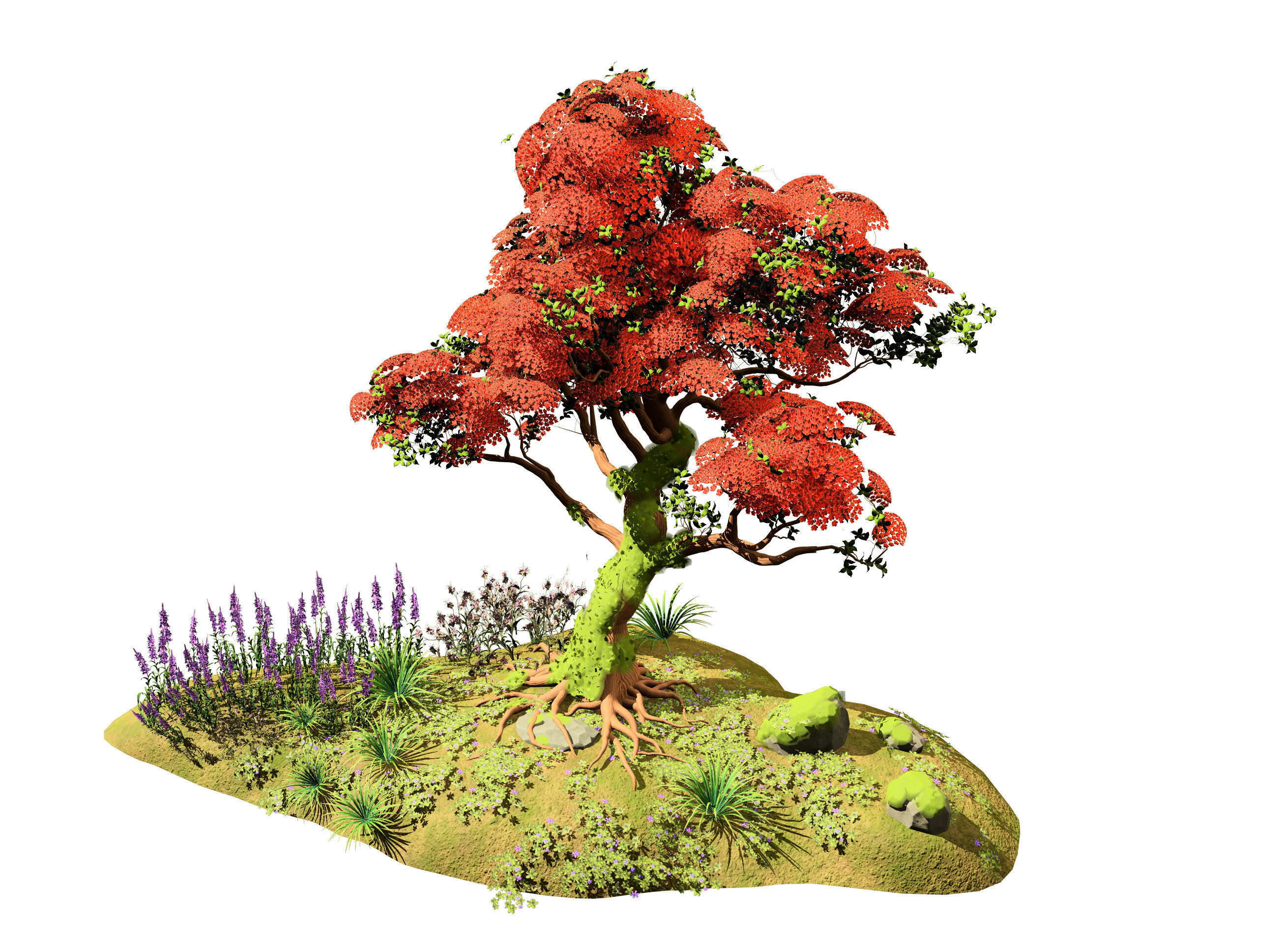 Tropical Paradise of Royal Poinciana trees 3D model_8