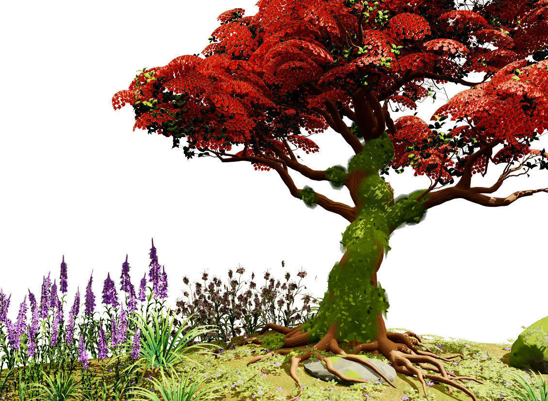 Tropical Paradise of Royal Poinciana trees 3D model_6