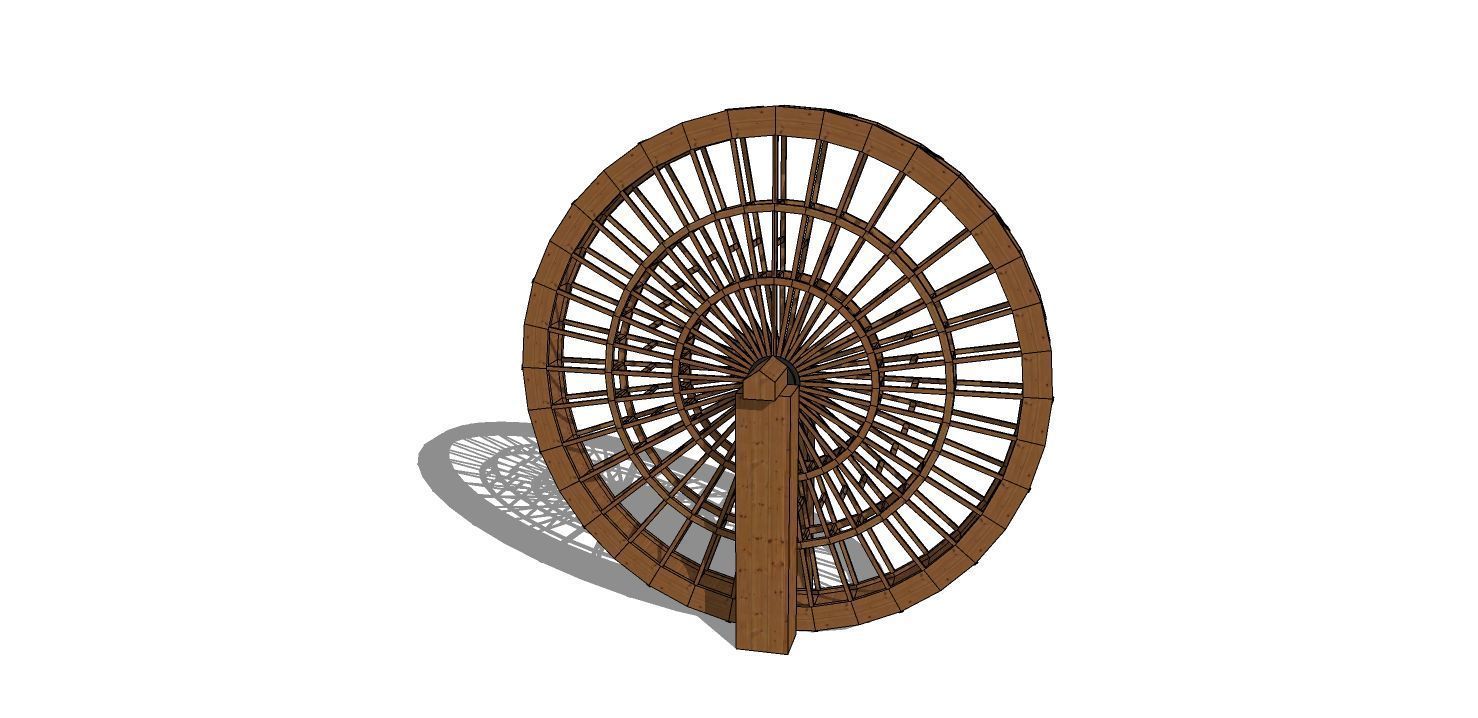 Wooden Water Wheel 3DS Max Vray Corona 3D model_3