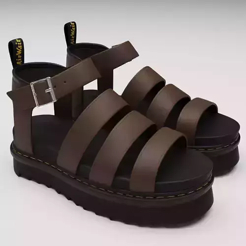 Blaire Hydro Leather Strap Sandals Dr Martens Brown Low-poly 3D model