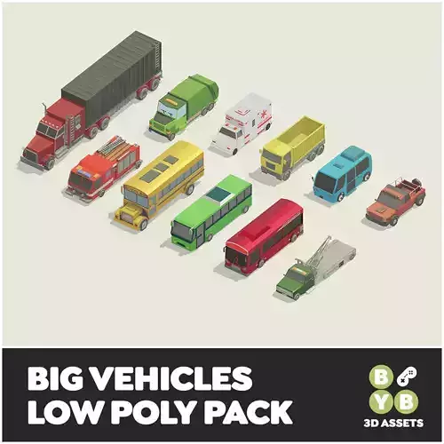 Stylized Low-Poly Big Vehicles Pack - 3D Model
