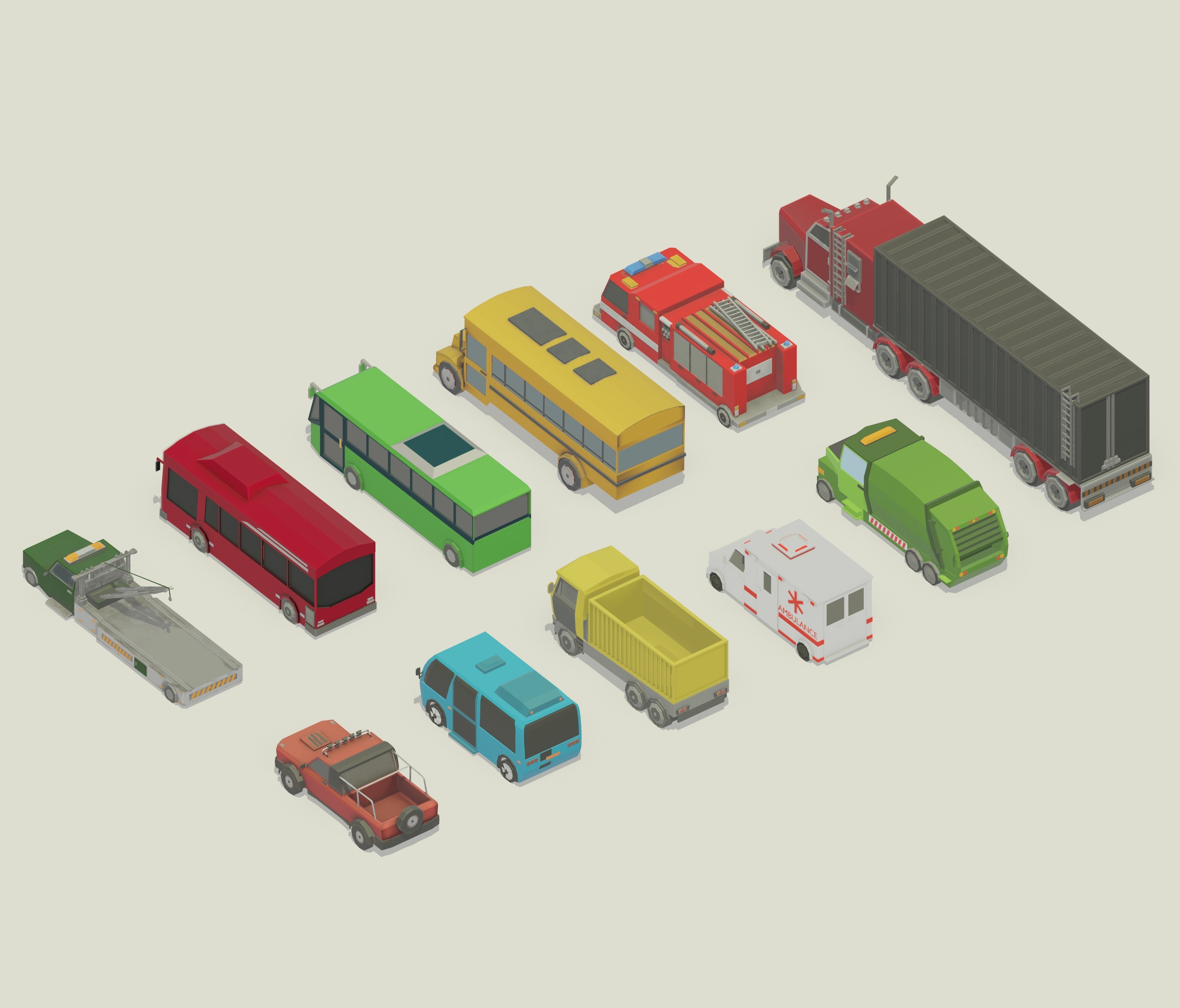 Stylized Low-Poly Big Vehicles Pack - 3D Model Low-poly 3D model_2