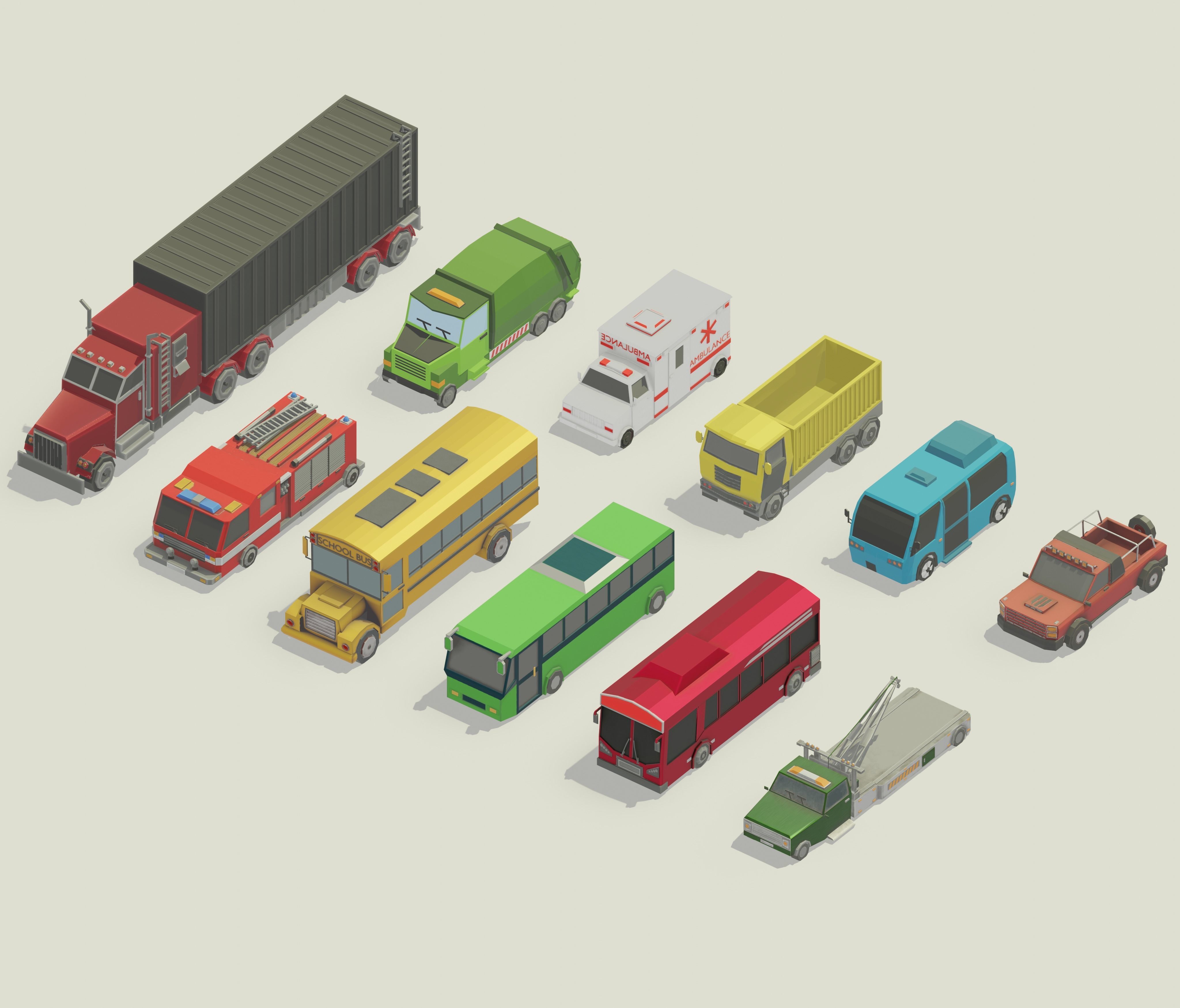 Stylized Low-Poly Big Vehicles Pack - 3D Model Low-poly 3D model_1