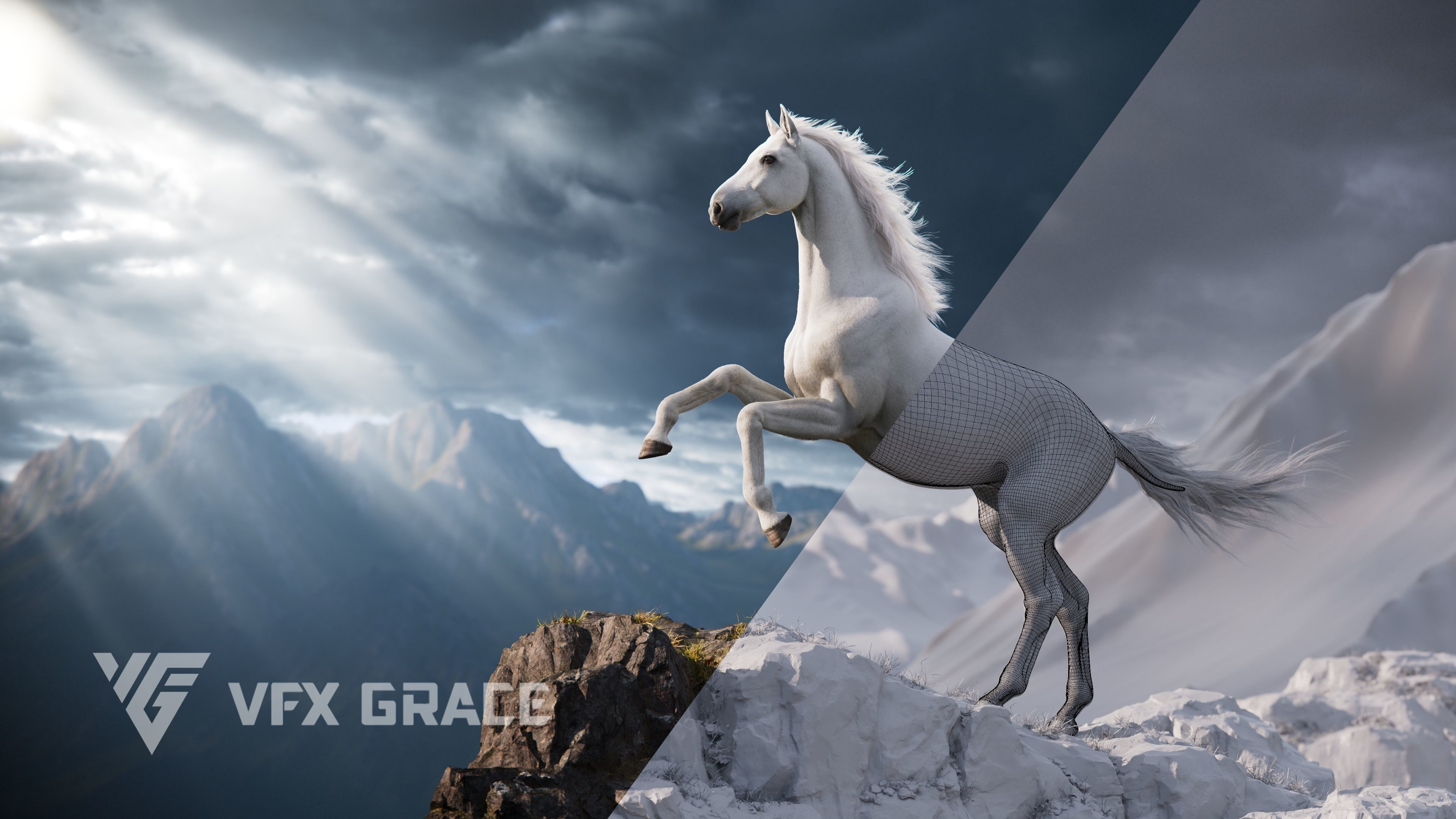 Horse White UE Character Asset 3D model_5