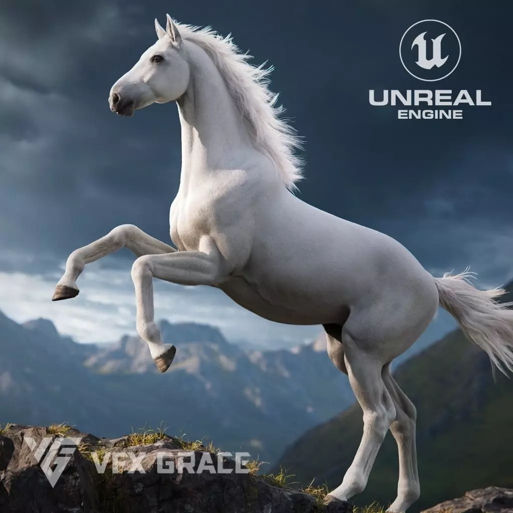 Horse White UE Character Asset 3D model_0