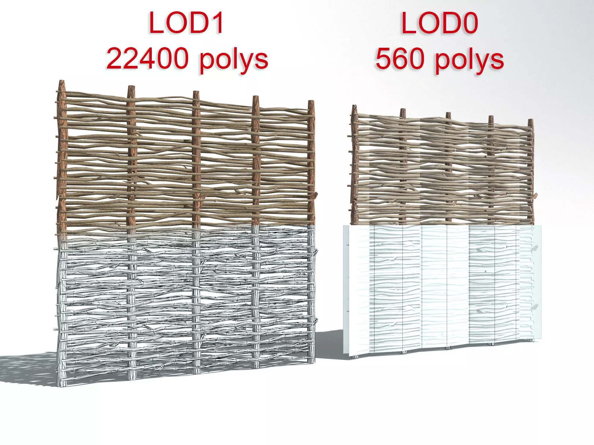 Wicker Privacy Divider 2 LODs PBR Low-poly 3D model