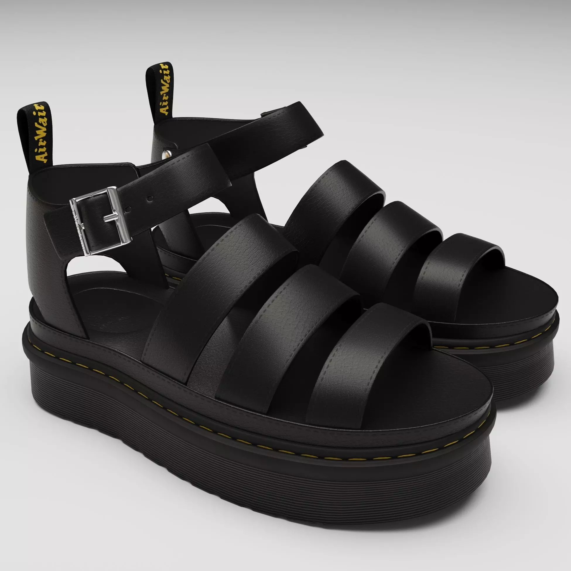 Strap Sandals Dr Martens Black Low-poly 3D model