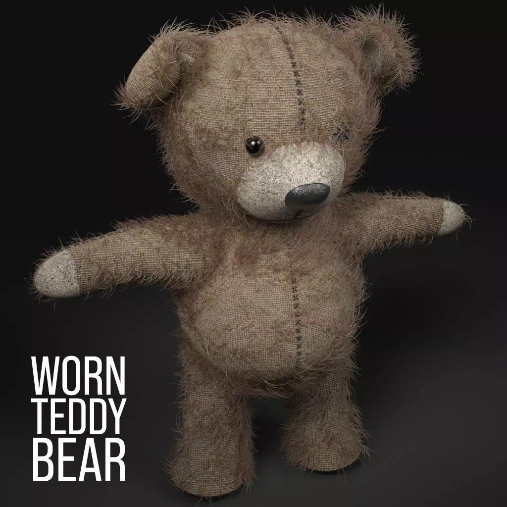 Worn Teddy Bear Low-poly 3D model_0