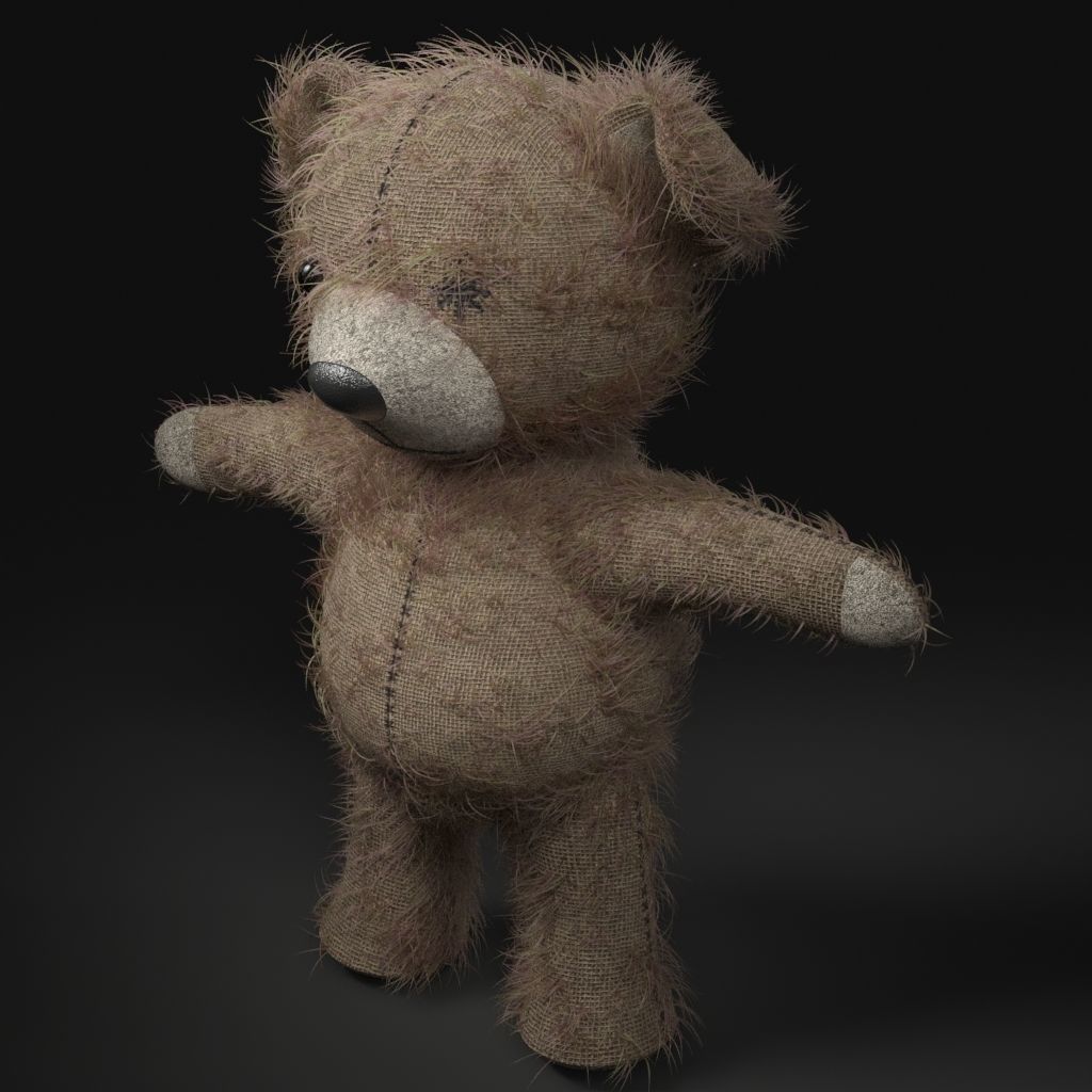Worn Teddy Bear Low-poly 3D model_3