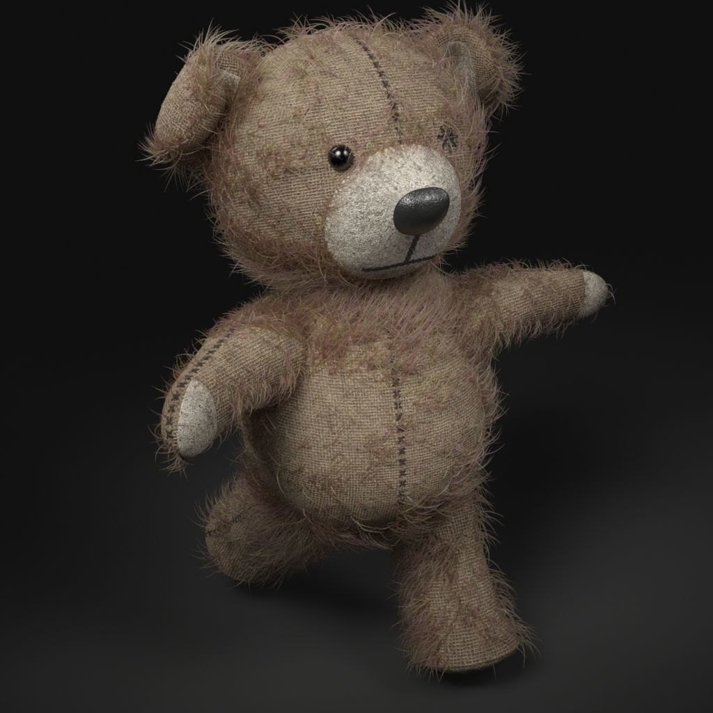 Worn Teddy Bear Low-poly 3D model_8
