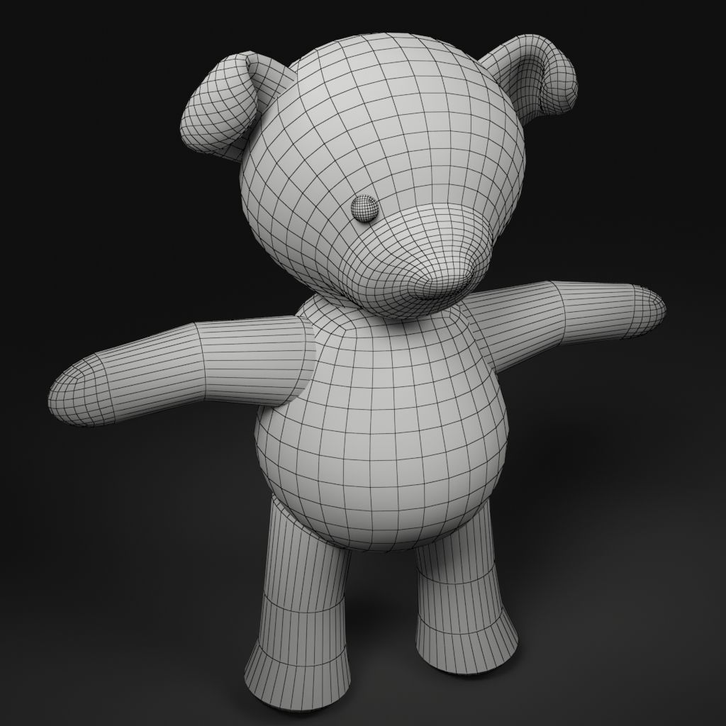 Worn Teddy Bear Low-poly 3D model_2