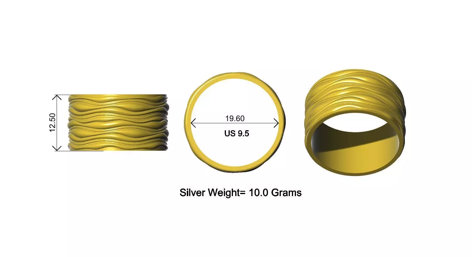 Textured Wave Ring Band Design 3D print model_0