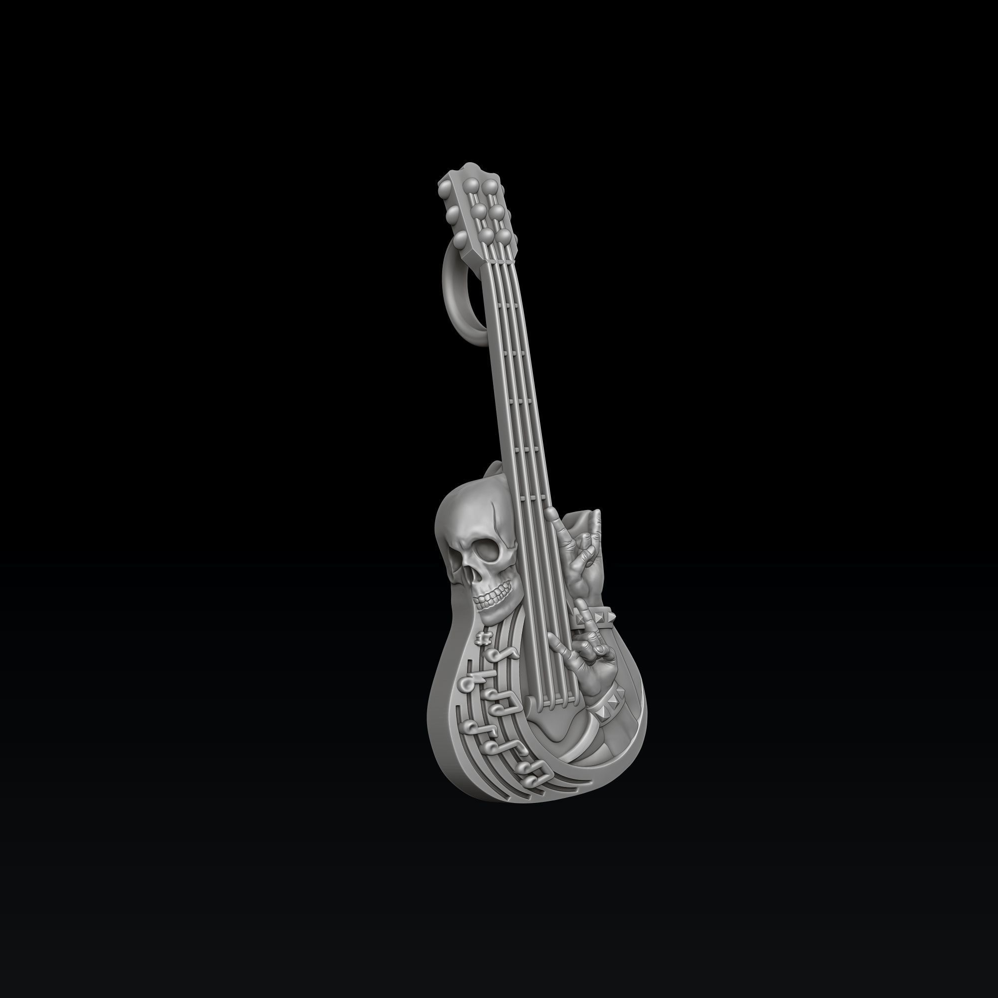 Rock N Roll Guitar Ring Pendant Set 3D print model_6