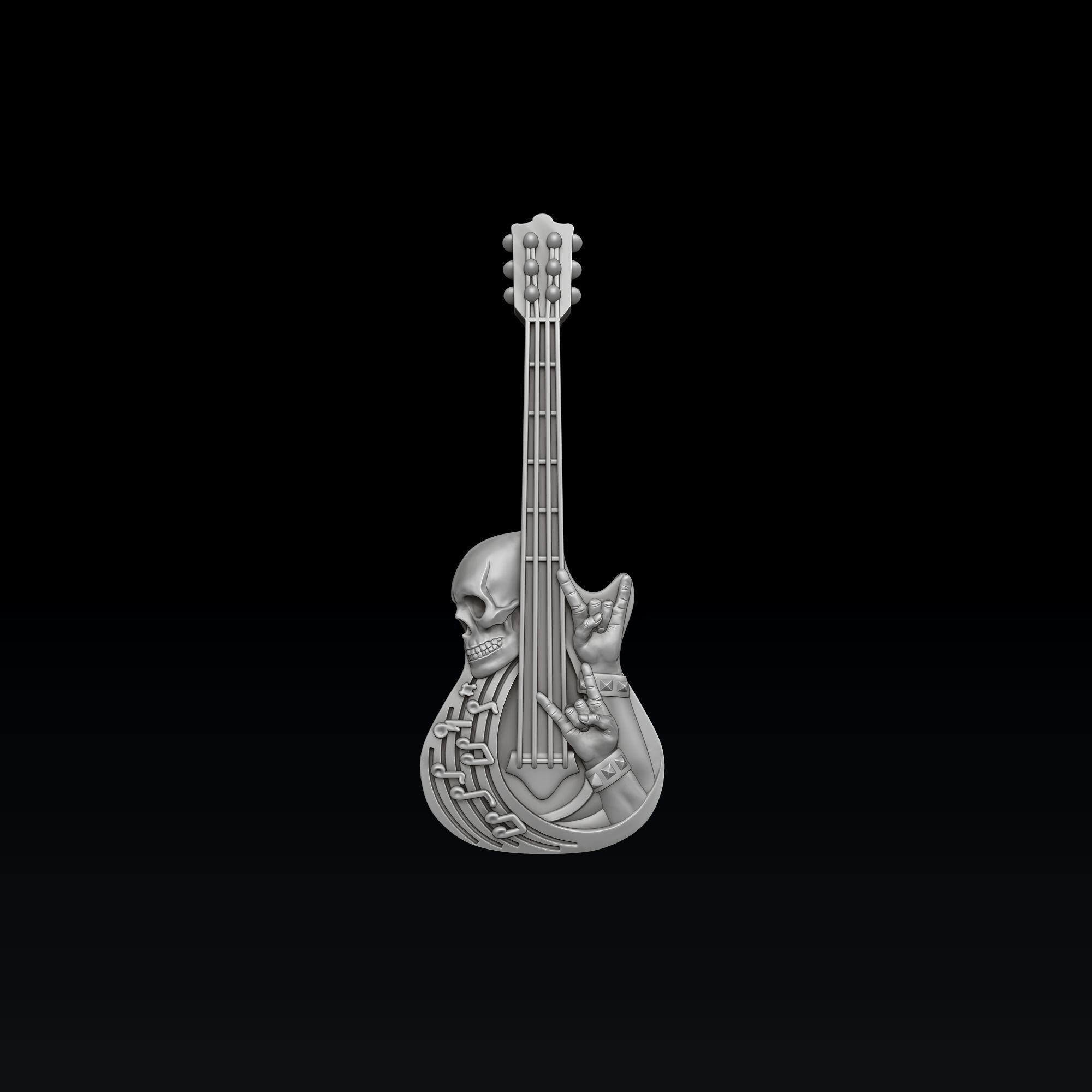 Rock N Roll Guitar Ring Pendant Set 3D print model_5