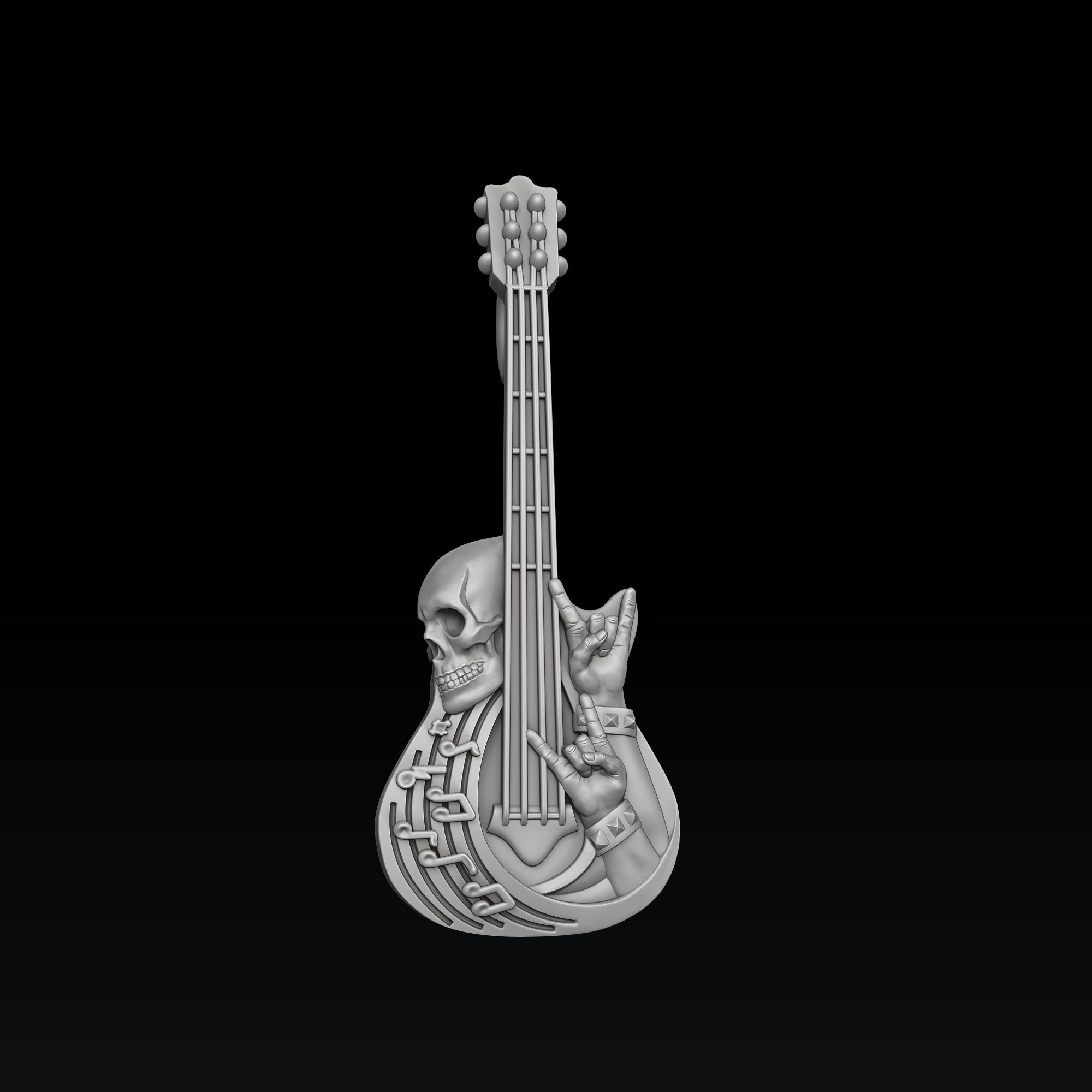 Rock N Roll Guitar Ring Pendant Set 3D print model_2