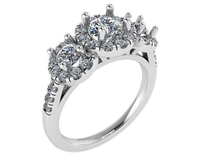 Round Halo 3 Stone Ring 0817 3D print model