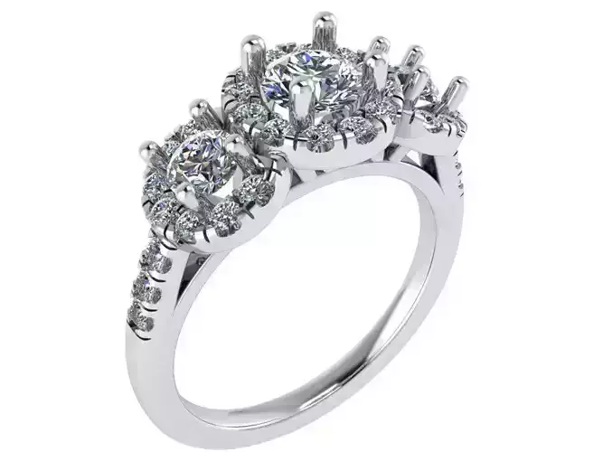 Round Halo 3 Stone Ring 0817