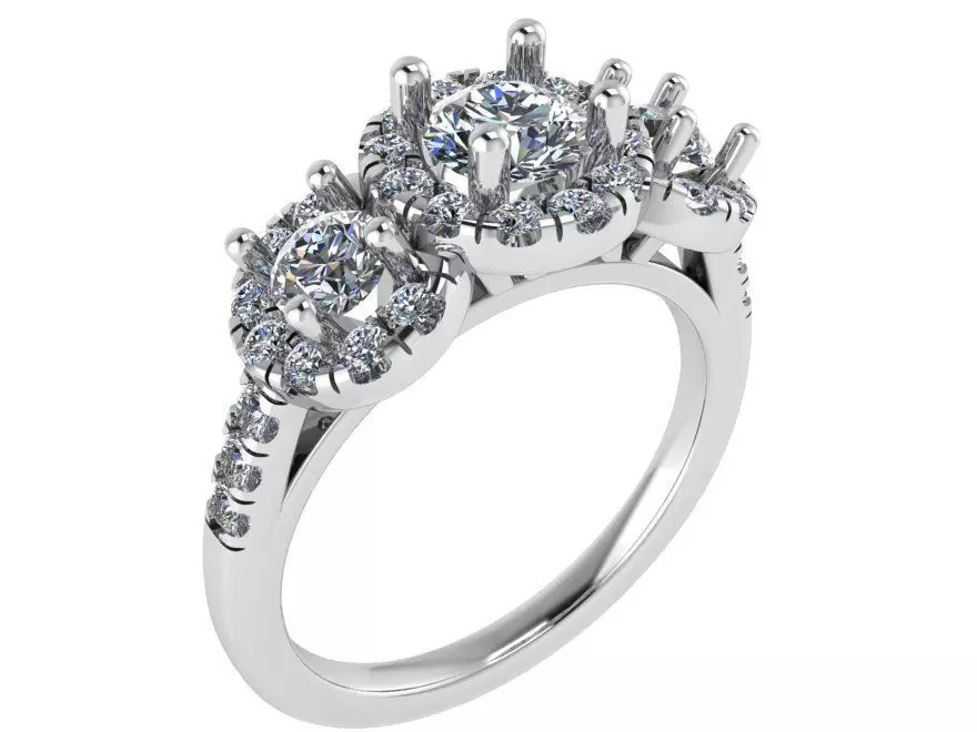 Round Halo 3 Stone Ring 0817 3D print model