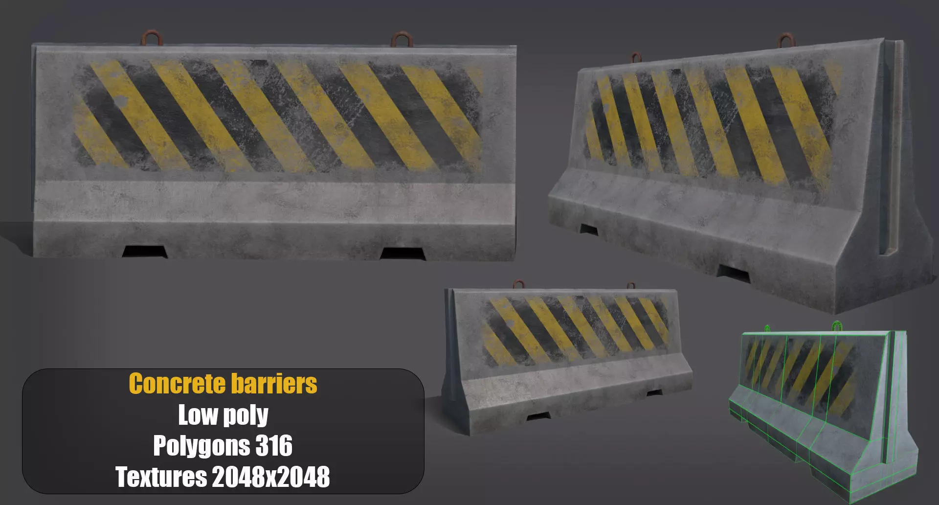 Concrete barriers - PBR Game Ready model Low-poly 3D model_0