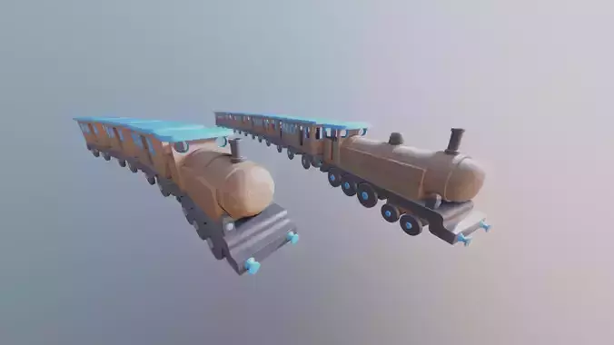 WOODEN TRAINS and CARRIAGES TOY BUNDLE - RogueFilmProductions Low-poly 3D model