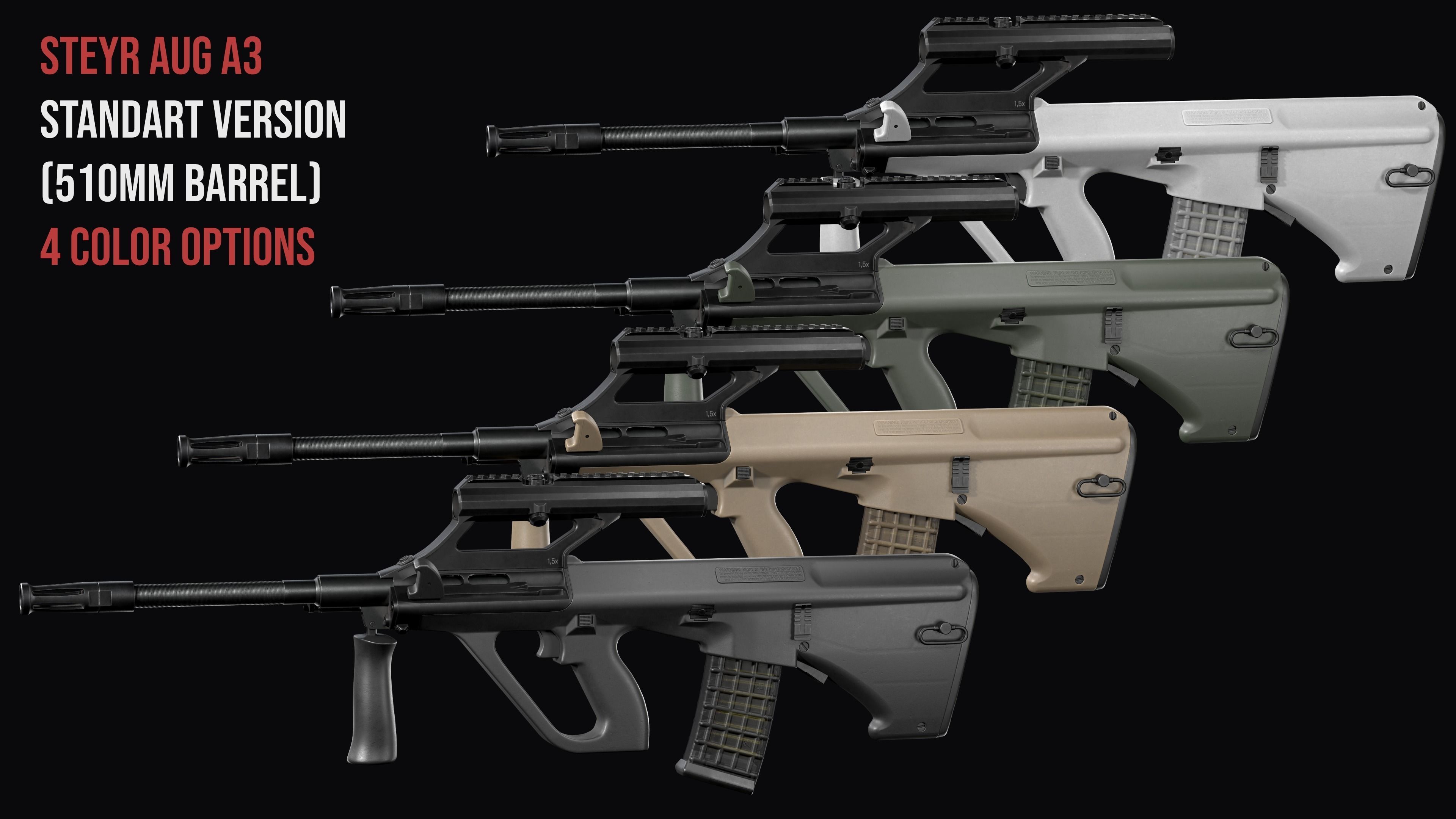 Tactical modular assault rifle Bullpup Steyr AUG A3 Low-poly 3D model_6