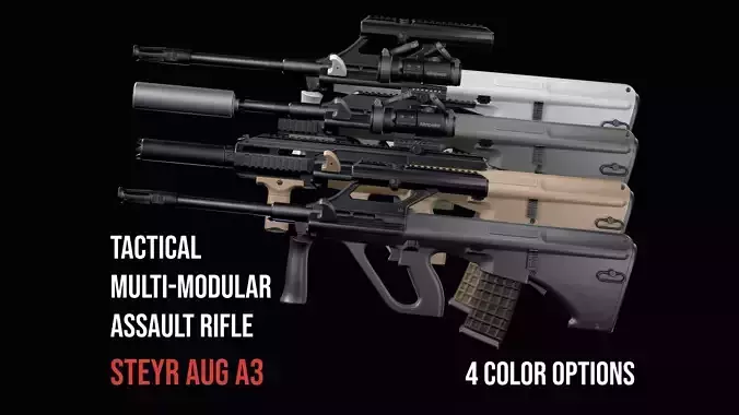 Tactical modular assault rifle Bullpup Steyr AUG A3 Low-poly 3D model